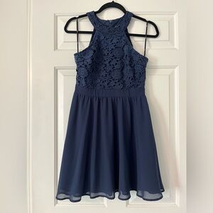 Lulu’s Navy Lace Halter Mini Dress